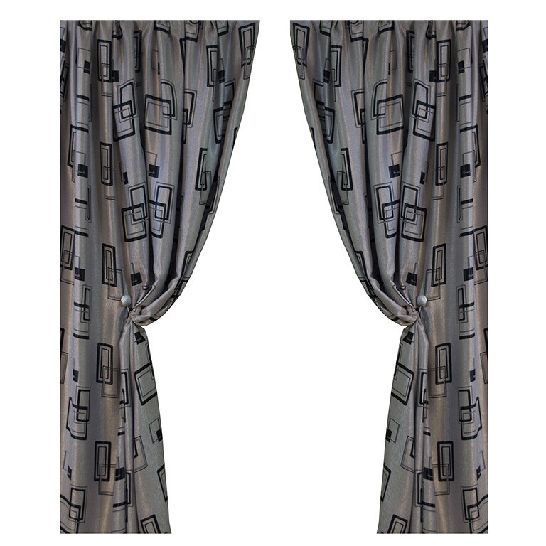 Set 2 draperii 130x240 cm, black-out Gri-Negru, 2DRAP021 - 240